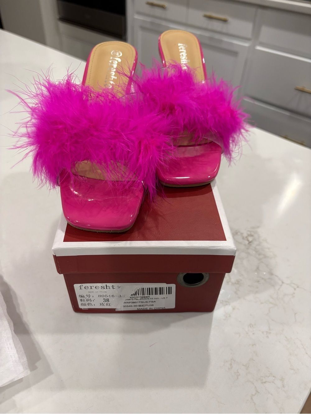 Hot Pink Feather Slide Sandals